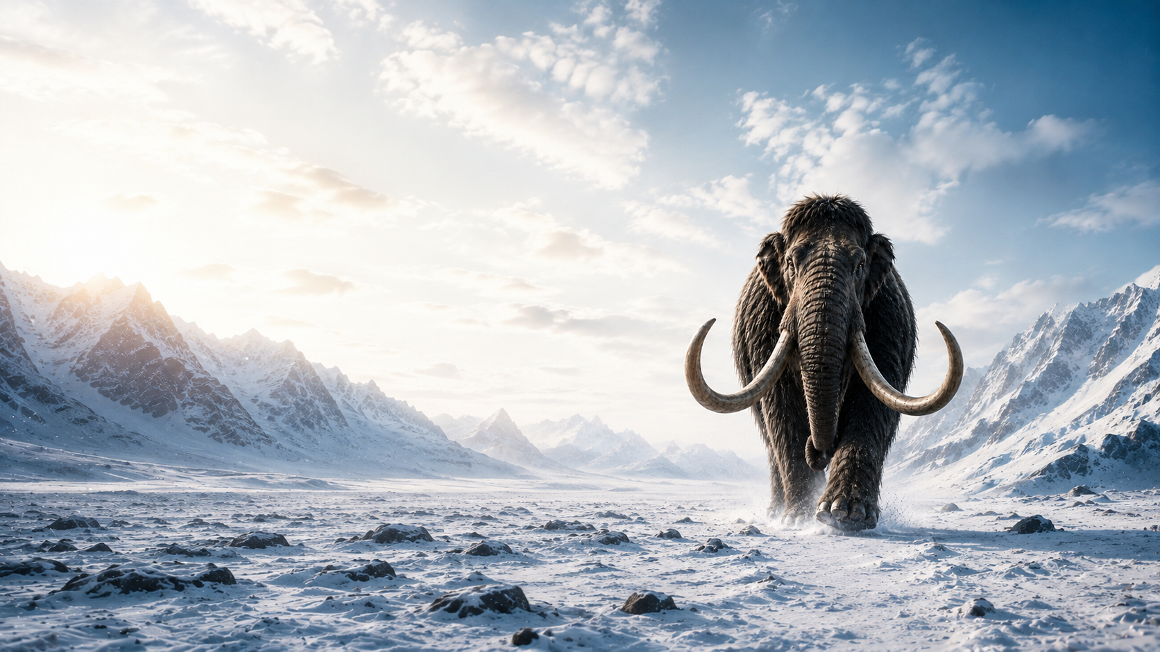 Mammut in einer verschneiten Berglandschaft