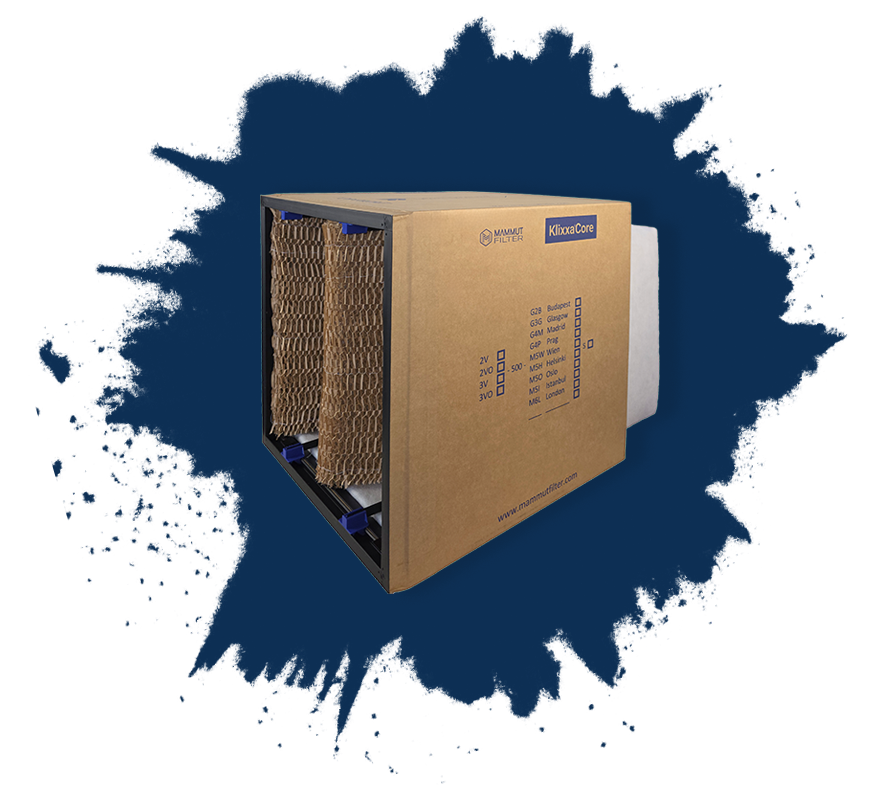 KlixxaCore Filtersystem mit variabler Bautiefe für industrielle Farbnebelabscheidung/KlixxaCore filter system with variable depth for industrial paint overspray separation